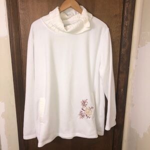 Atlas For Women Women's 20-22 Shawl Collar Embroidered Sweater - White